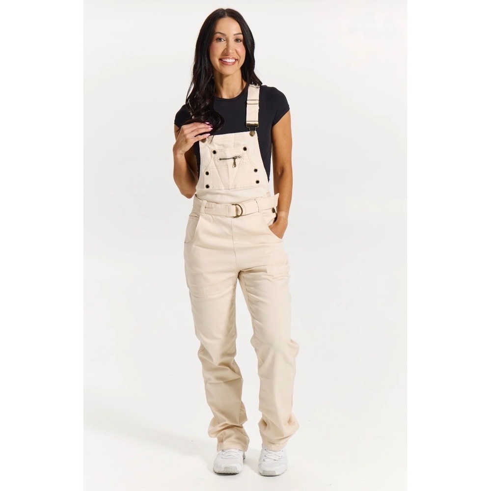 Buffbunny Over It Alls Cream Utility Straight Leg Belted Overalls Womens 192
